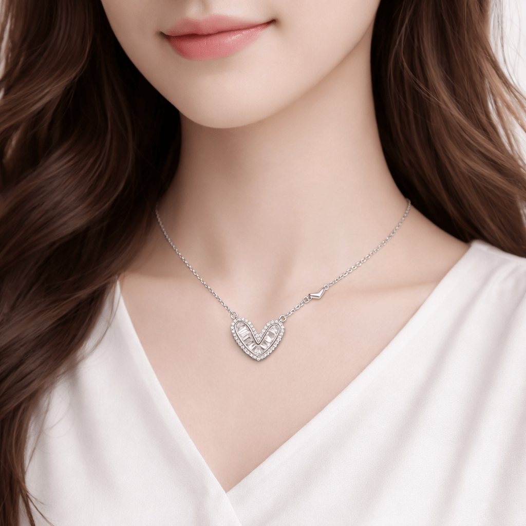 Radiant Chevron Heart Halo Pendant - Silvorn India
