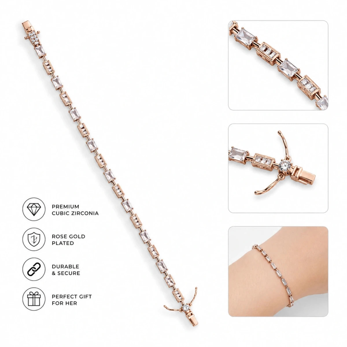 Rose Gold Art Deco Link Tennis Bracelet - Silvorn India