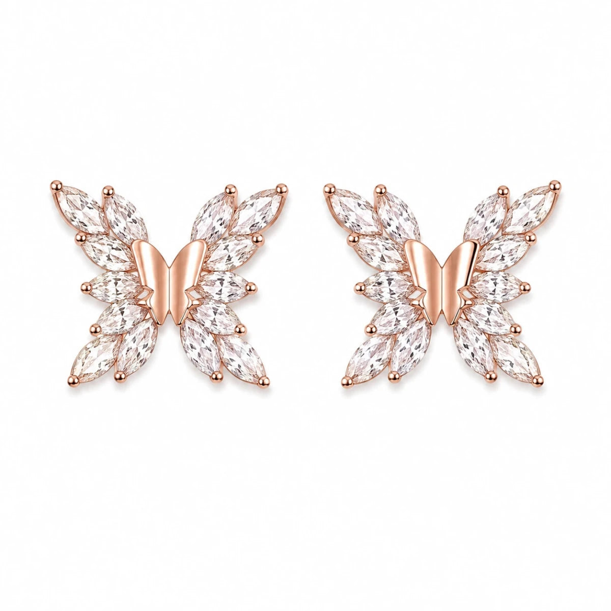 Rose Gold CZ Butterfly Studs - Silvorn India