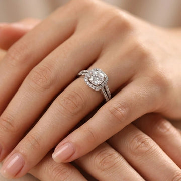 Round Halo Split - Shank Cubic Zirconia Ring in Sterling Silver - Silvorn India