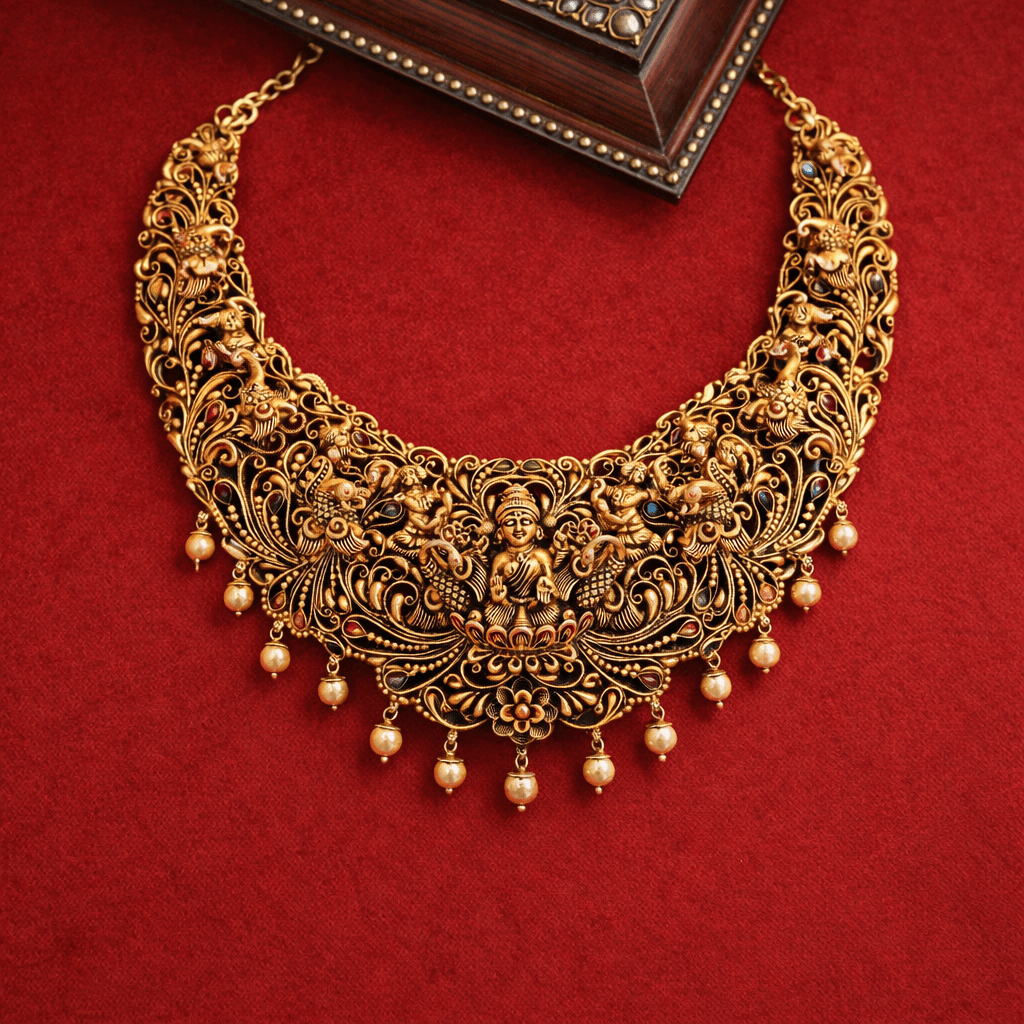 Royal Peacock Lakshmi Temple Gold - Plated Necklace - Silvorn India