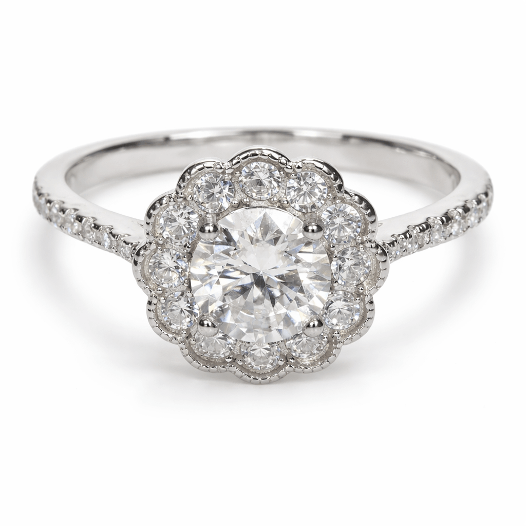 Silver Petal Halo Ring - Silvorn India