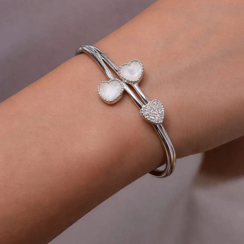Triple Heart Sterling Open Cuff Bracelet for Women - Silvorn India