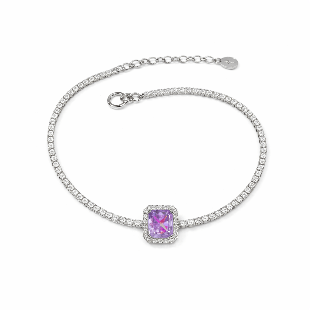 Vibrant Amethyst Radiant Halo Tennis Bracelet - Silvorn India