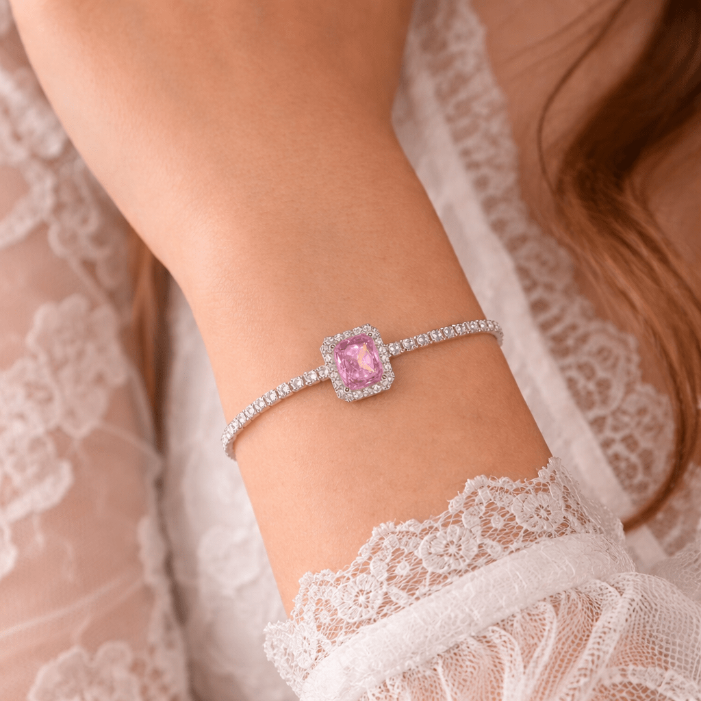 Vibrant Fuchsia Radiant Halo Tennis Bracelet - Silvorn India