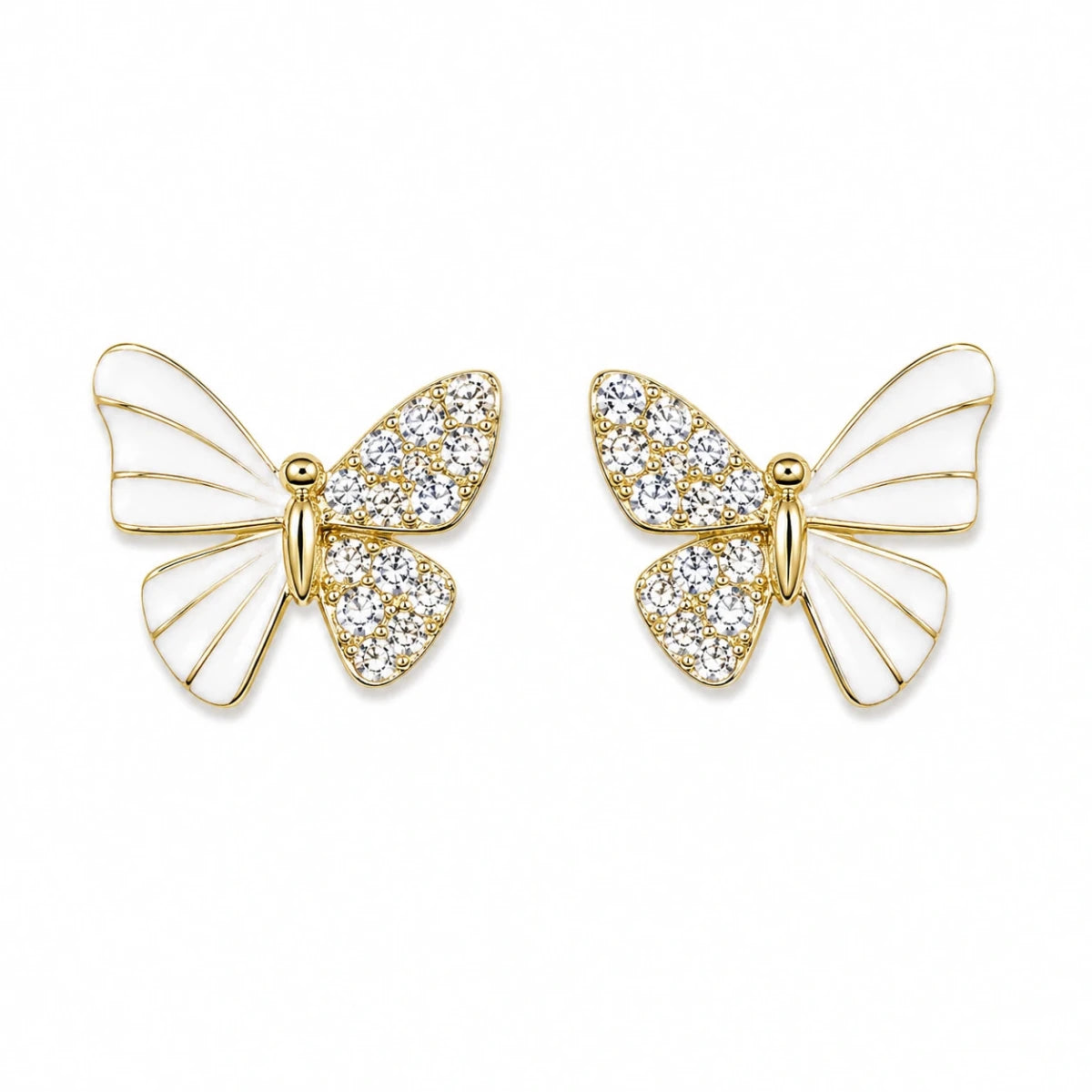 White Enamel Butterfly Studs - Silvorn India