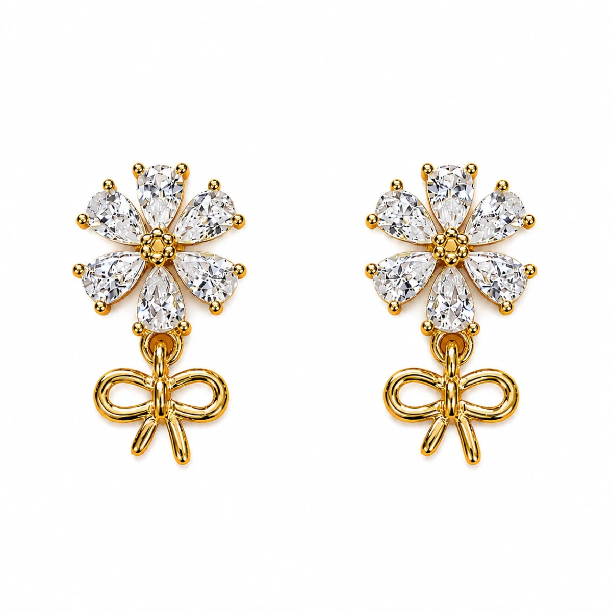 Zirconia Floral Bow Hanging Studs - Silvorn India