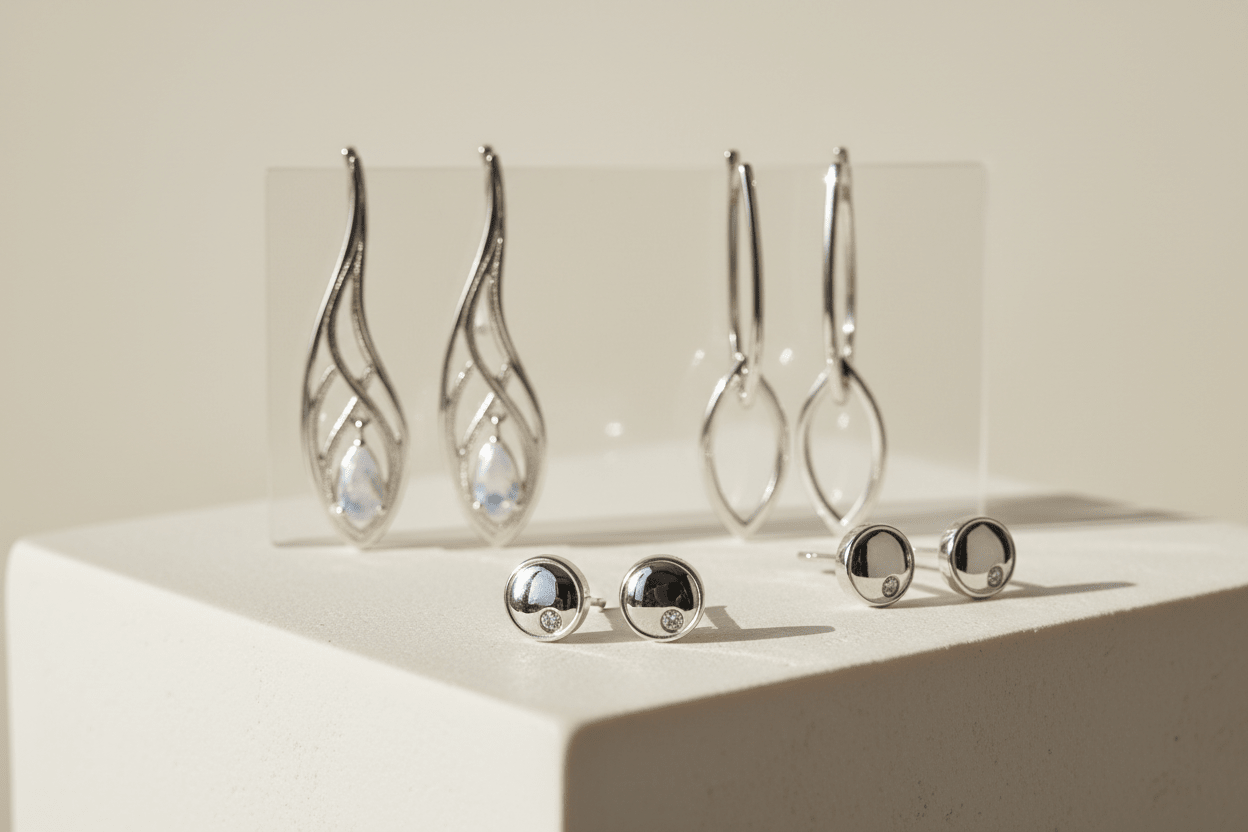 Styling Minimalist Silver Studs and Drops - 925 Silver Jewelery