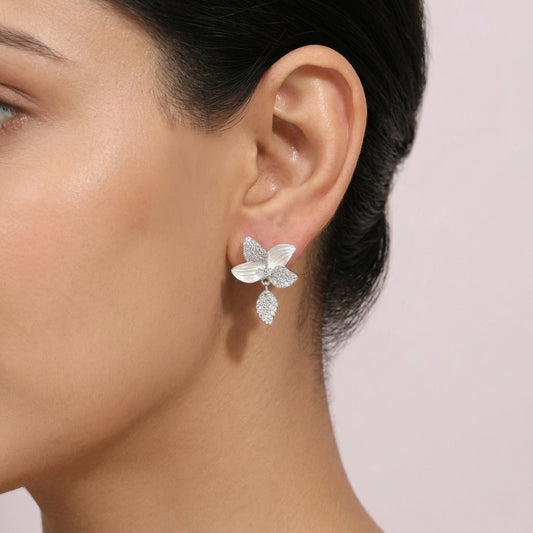 Lustre Petal Drop Earrings in Silver Elegance