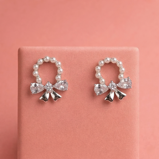 Pearl Wreath & Ribbon Bow Studs