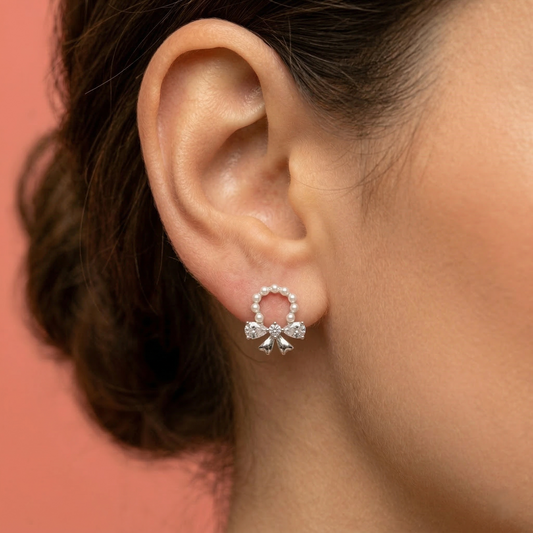 Pearl Wreath & Ribbon Bow Studs
