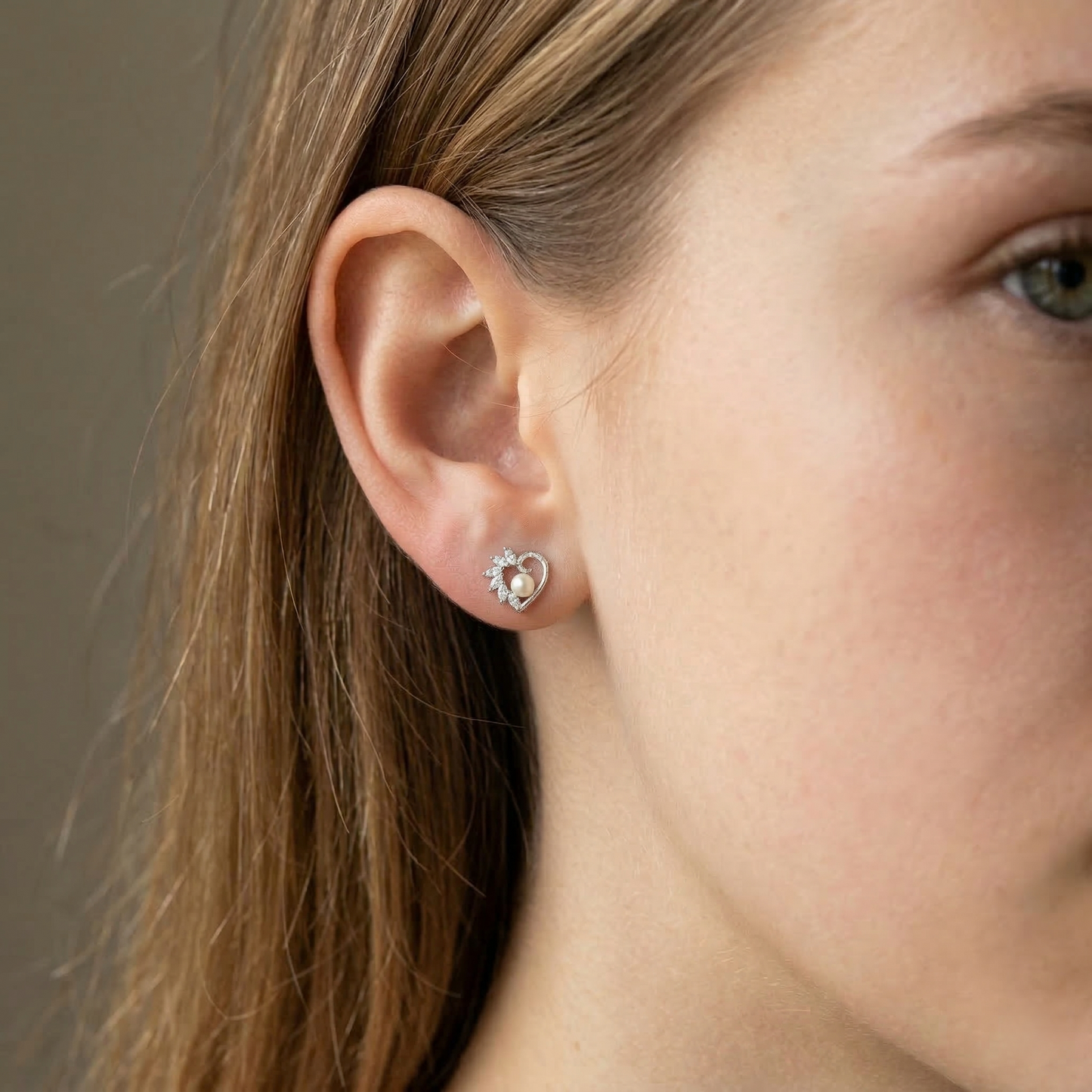 Elegant Heart Swirl Pearl & Marquise CZ Stud Earrings