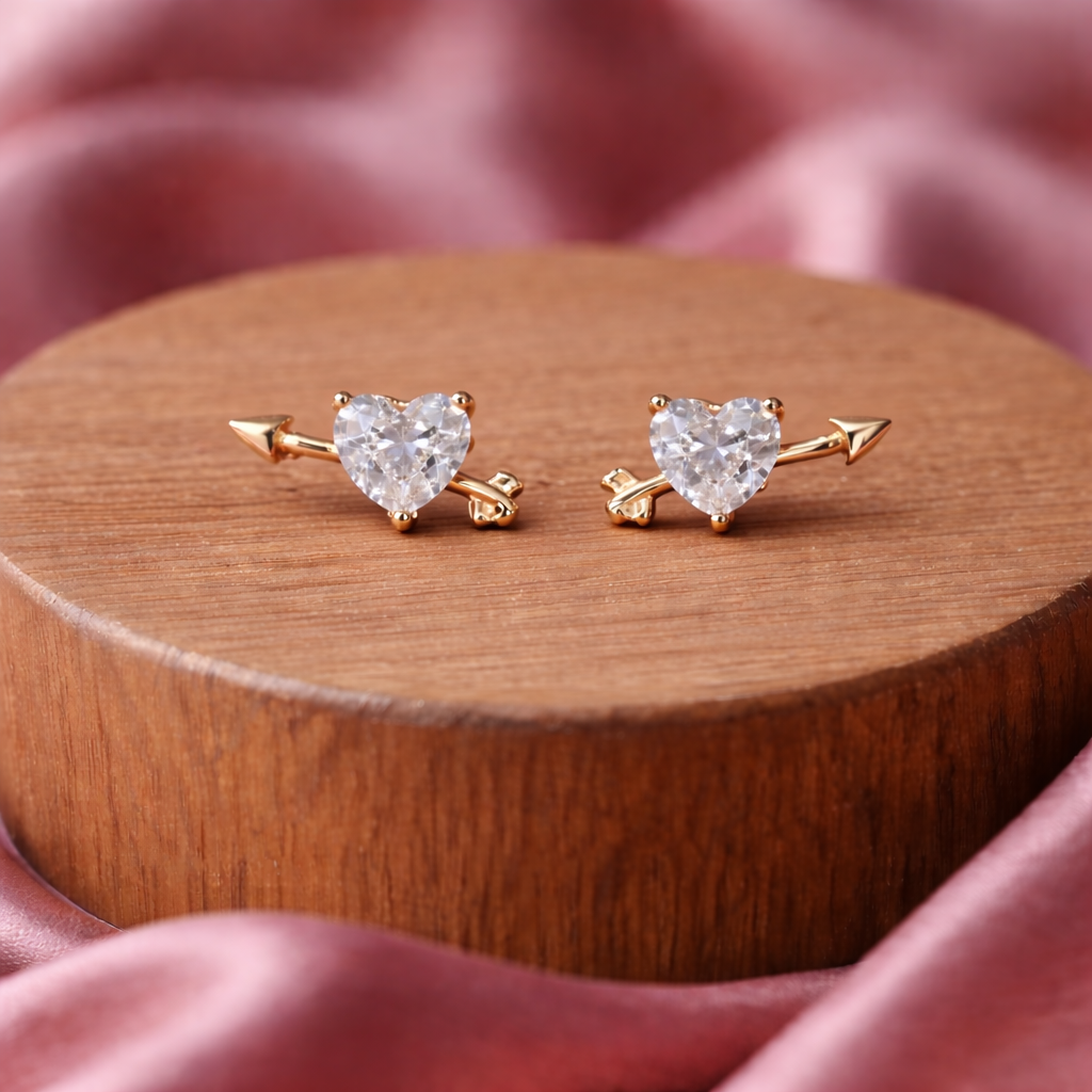 Cupid’s Secret – Heart Crystal & Key Rose Gold Stud Earrings