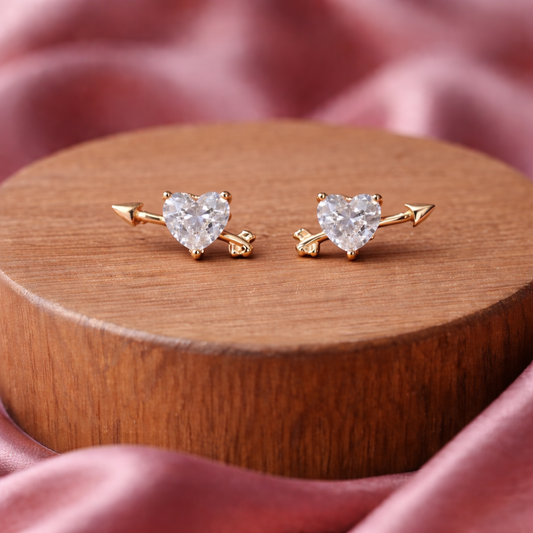 Cupid’s Secret – Heart Crystal & Key Rose Gold Stud Earrings