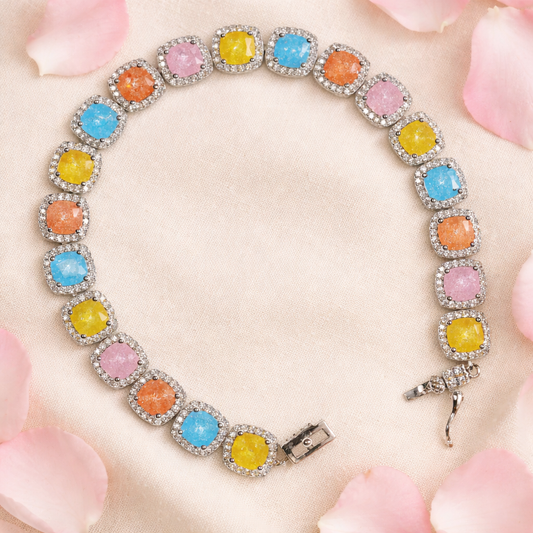 Rainbow Kaleidoscope Cushion Halo Statement Bracelet