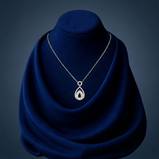 Elegant Teardrop Halo Diamond Pendant Necklace in White Finish