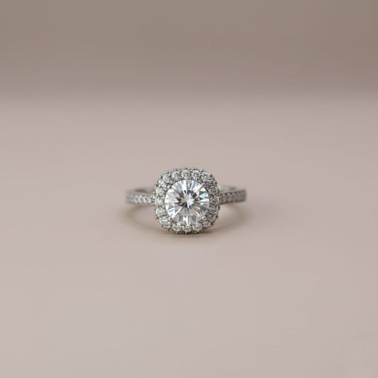 Radiant Halo Zircon Silver Ring