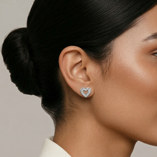 Luxe Interlocked Heart Baguette Crystal Stud Earrings