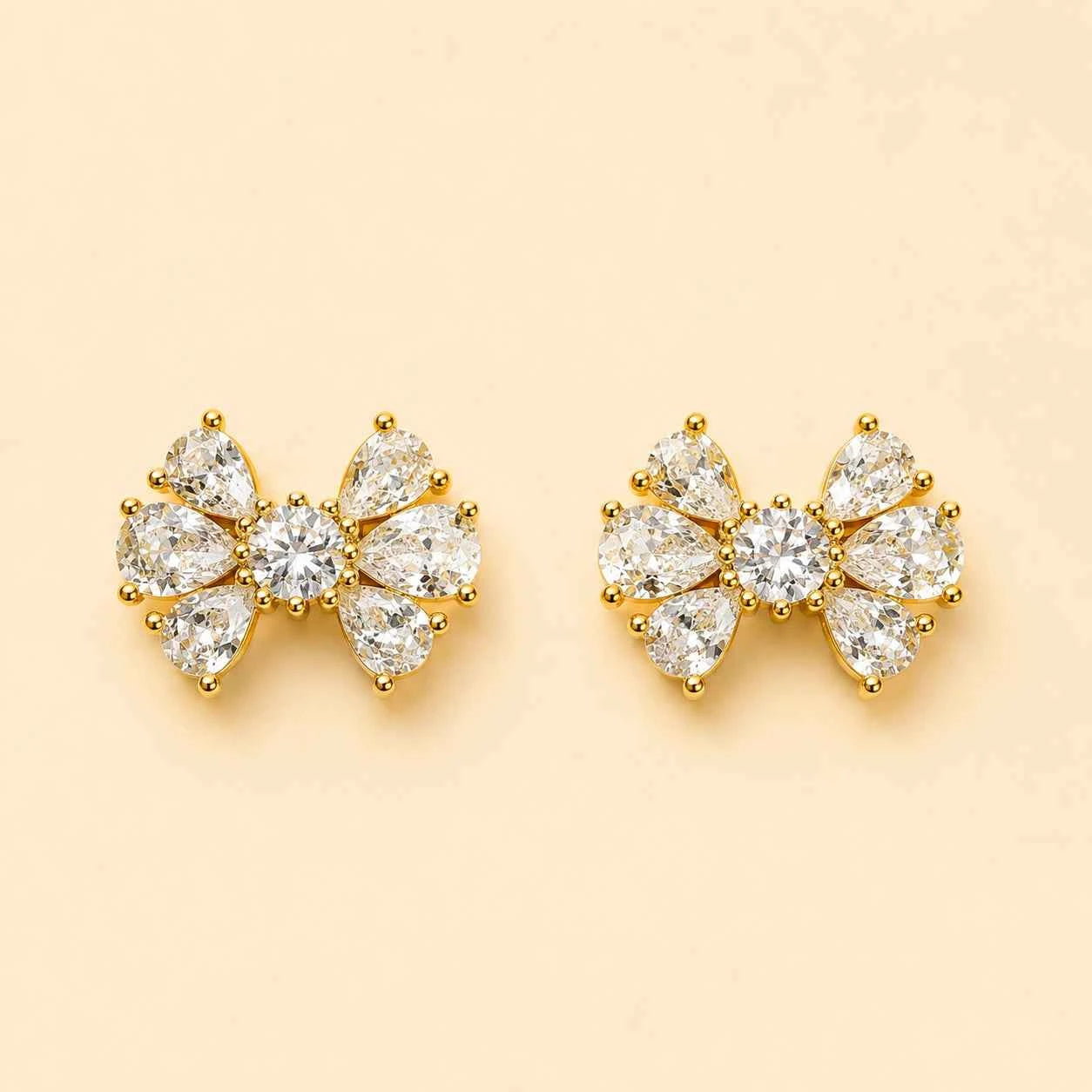 Golden Blossom Bow Stud Earrings