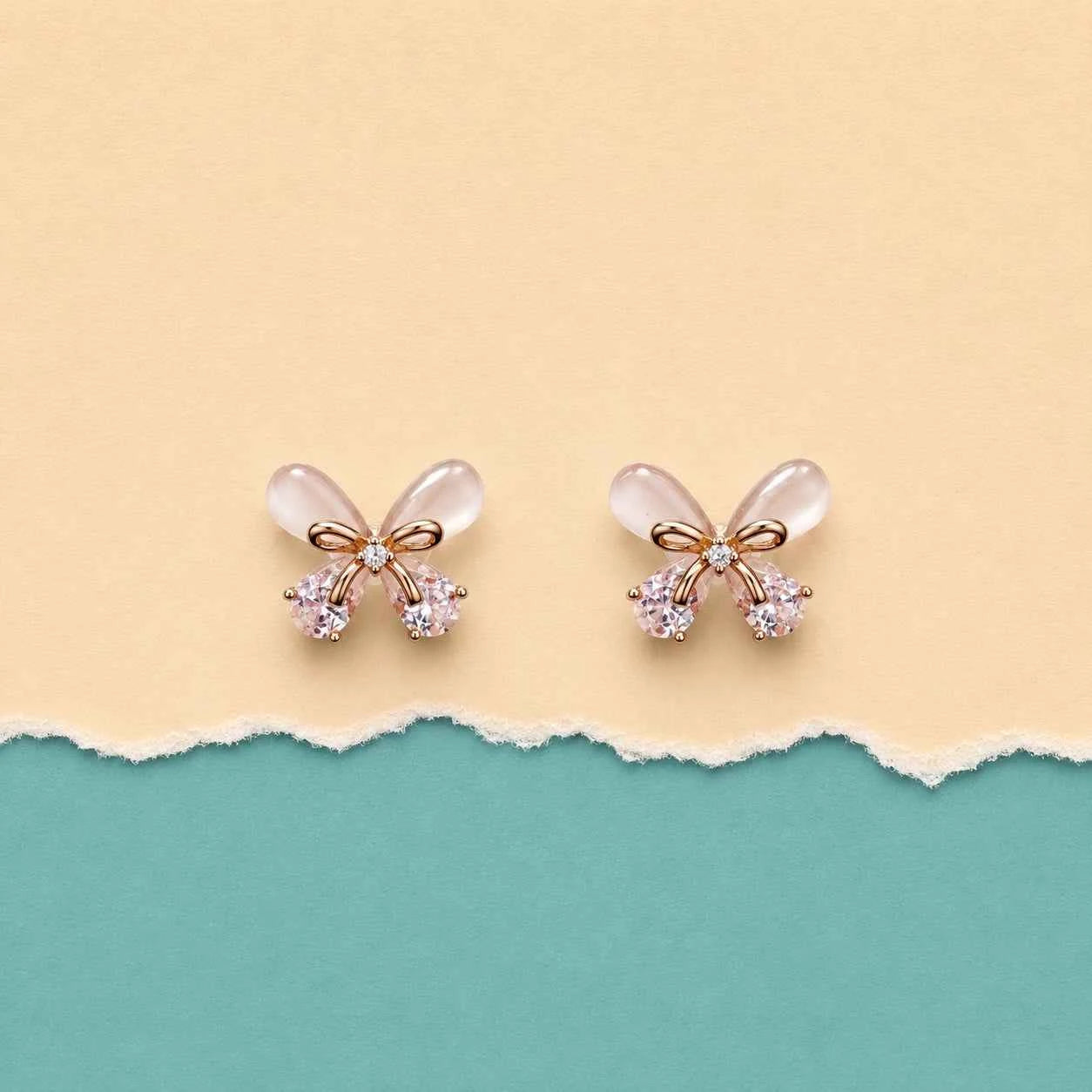 Blush Bow Butterfly Stud Earrings