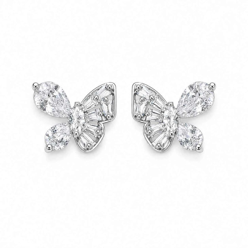 Butterfly stud earrings in 925 silver with sparkling crystal stones
