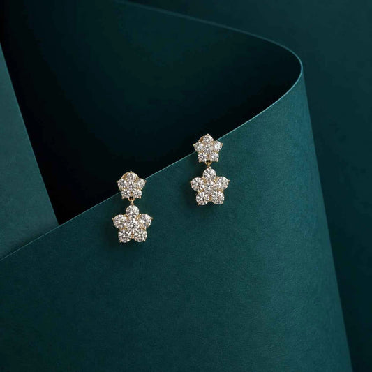 Crystal Blossom Drop Stud Earrings