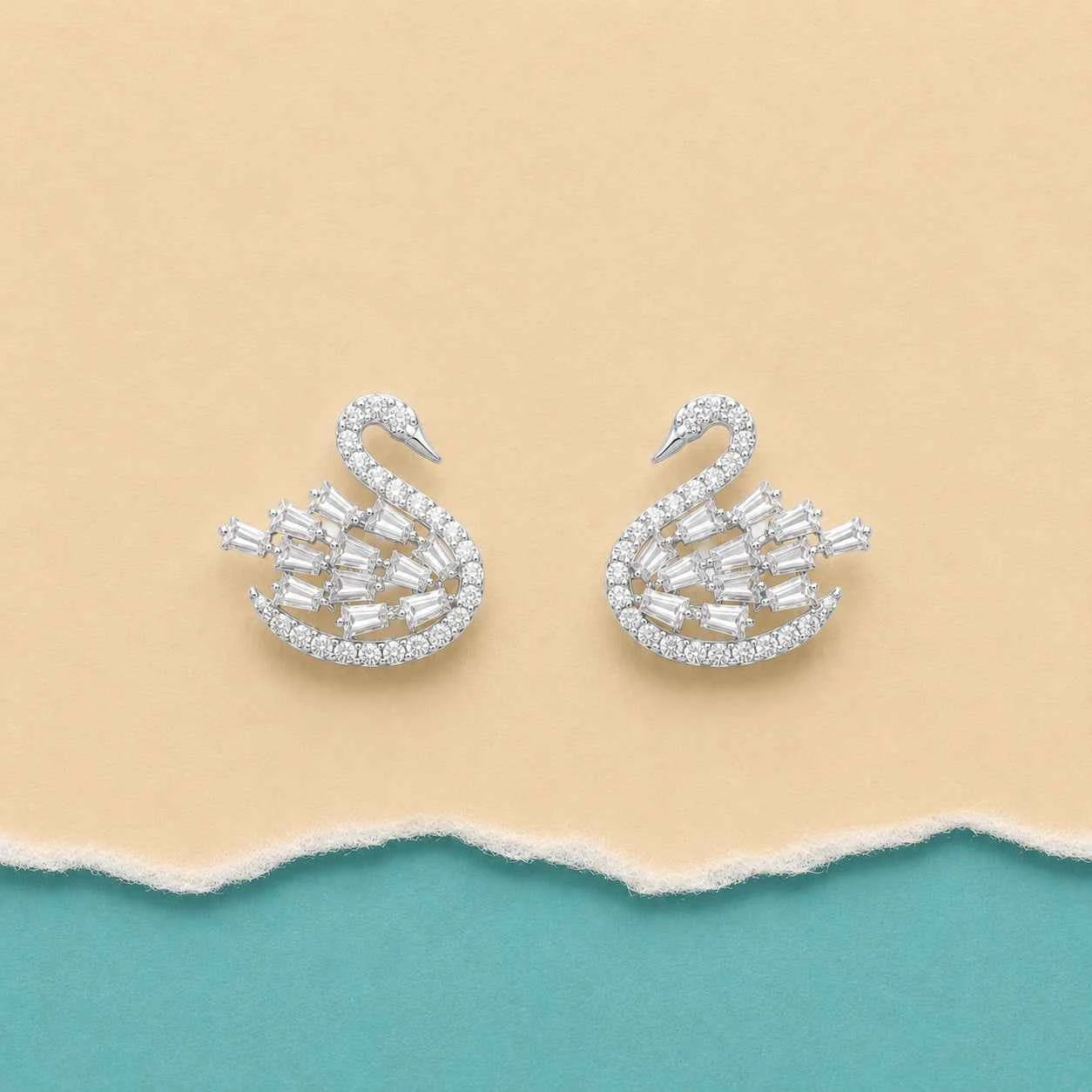 Elegant Crystal Swan Stud Earrings