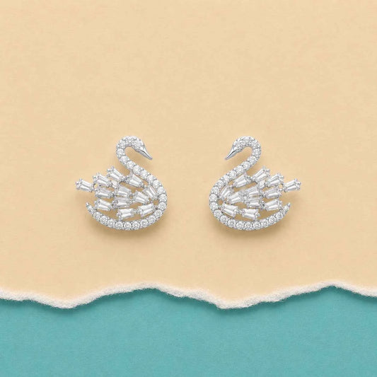 Elegant Crystal Swan Stud Earrings