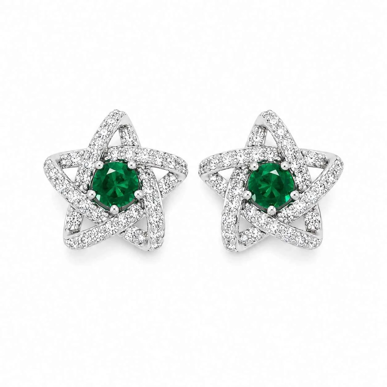 Emerald Green Star Stud - 925 Silver Jewelery