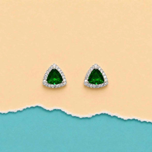 Emerald Trinity Halo Stud Earrings