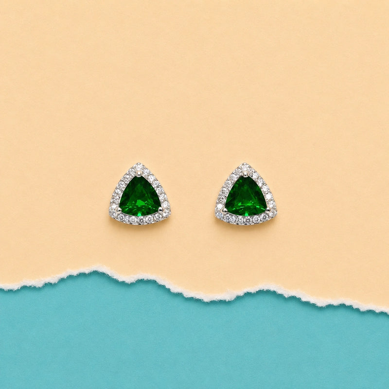 Emerald Trinity Halo Stud Earrings