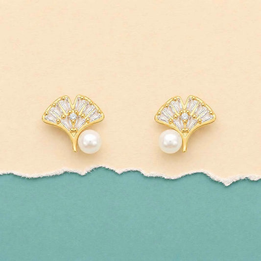 Ginkgo Pearl Stud Earrings