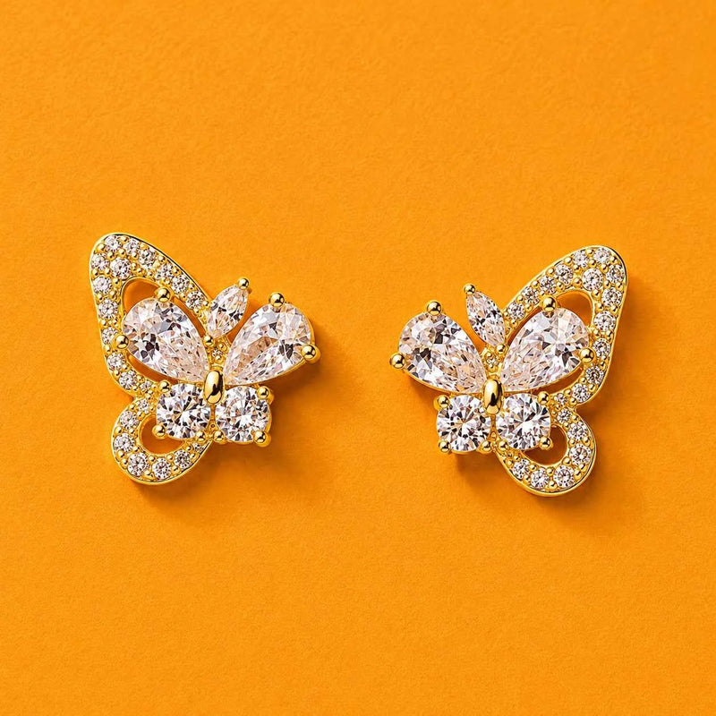Golden Butterfly Crystal Stud Earrings
