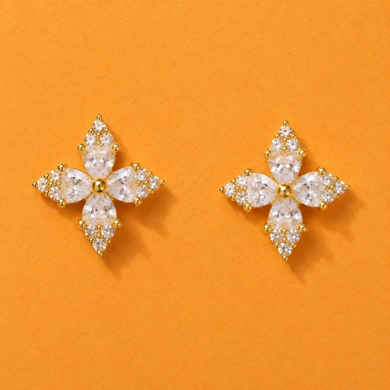Golden Cross Blossom Stud Earrings