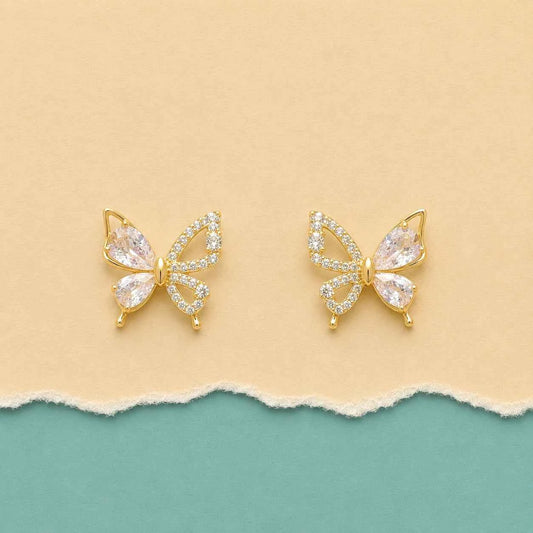 Golden Flutter Crystal Butterfly Stud Earrings