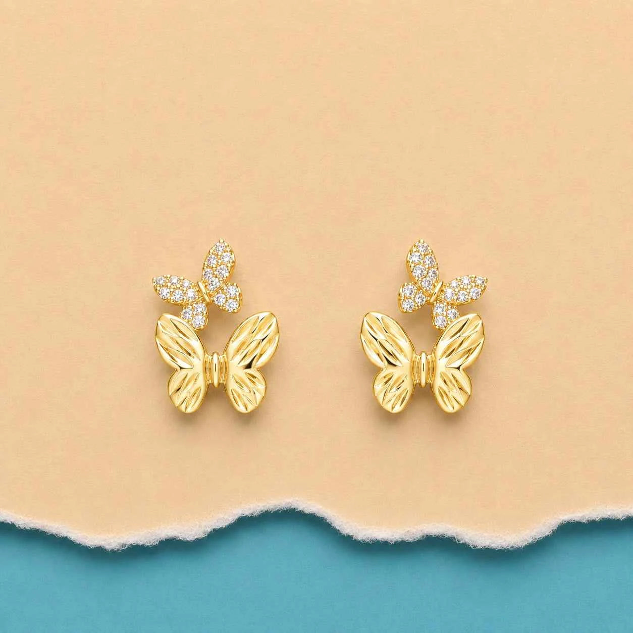 Golden Flutter Duo Butterfly Stud Earrings