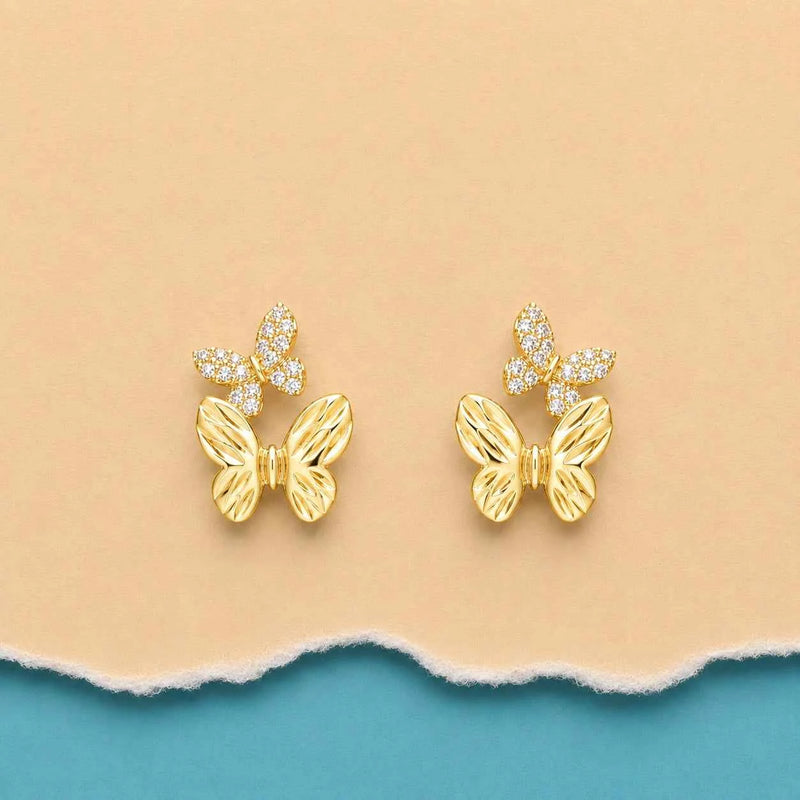 Golden Flutter Duo Butterfly Stud Earrings