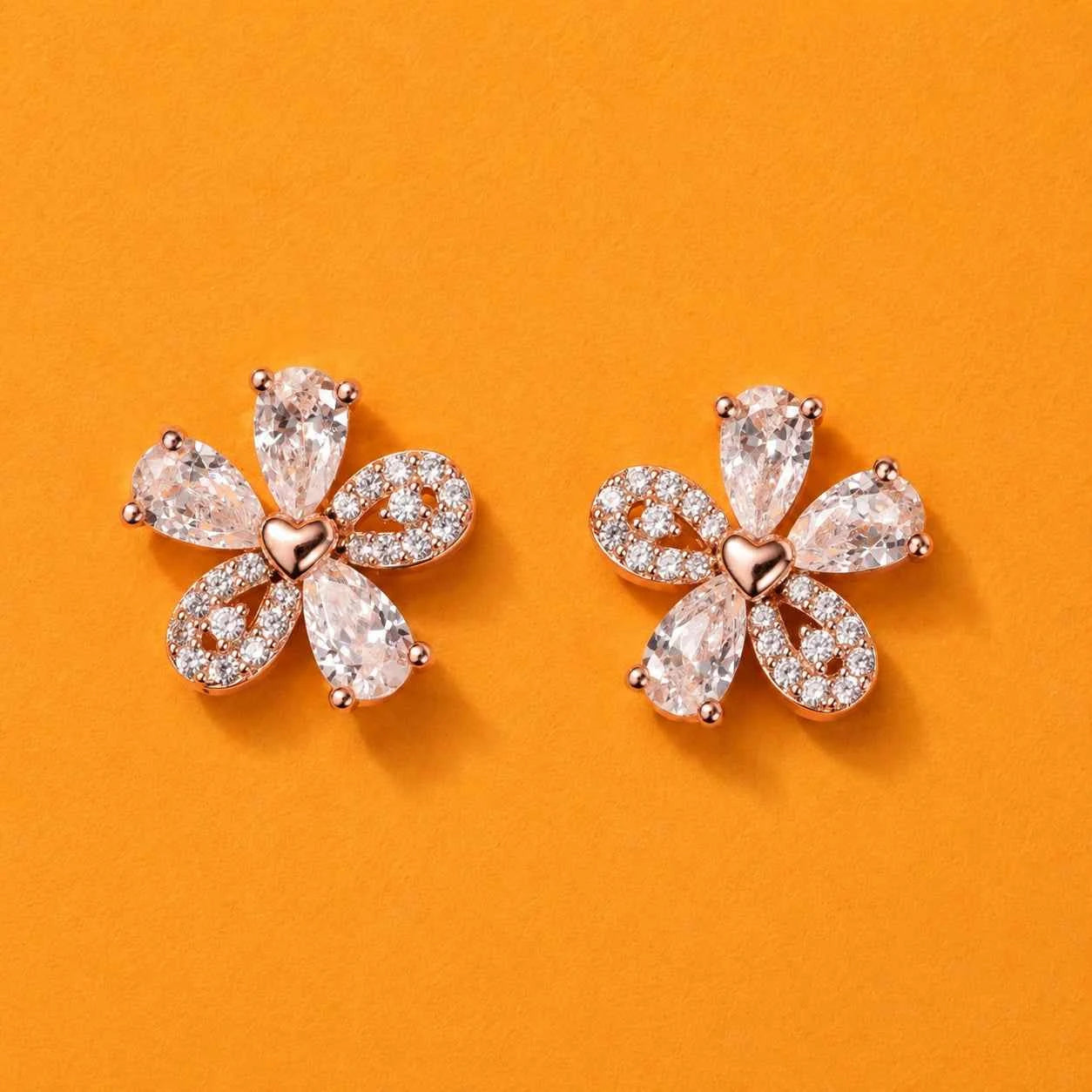 Golden Heart Bloom Stud Earrings