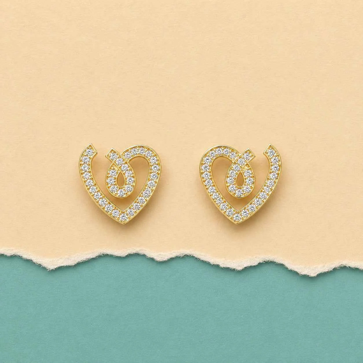 Golden Heart Loop Crystal Stud Earrings