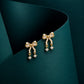 Golden Ribbon Sparkle Drop Stud Earrings