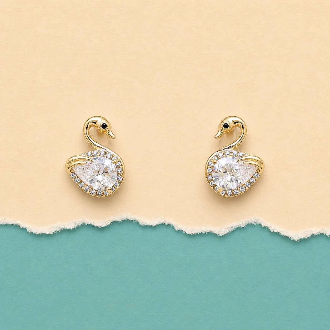 Golden Swan Sparkle Stud Earrings