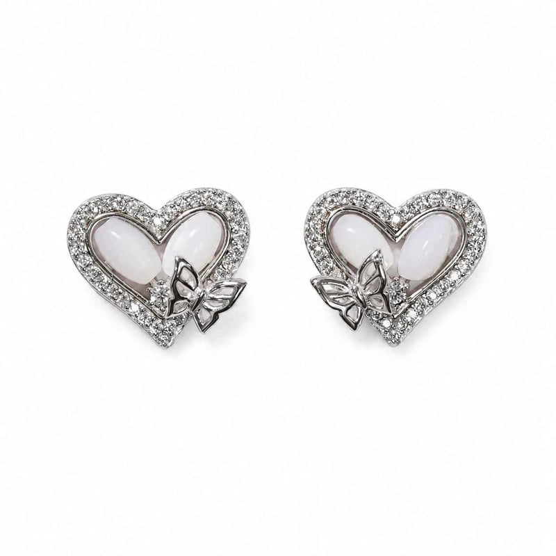 Heart Butterfly Stud Earrings - 925 Silver Jewelery
