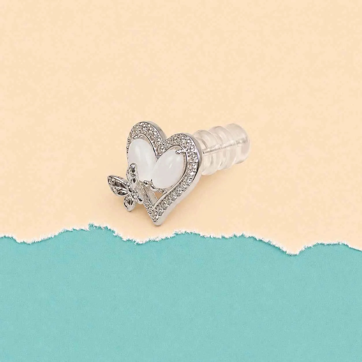 Heart Butterfly Stud Earrings - 925 Silver Jewelery