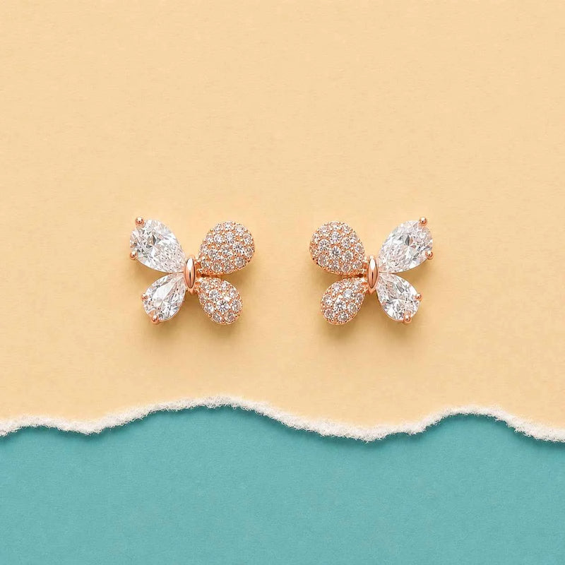 Rose Gold Crystal Butterfly Studs