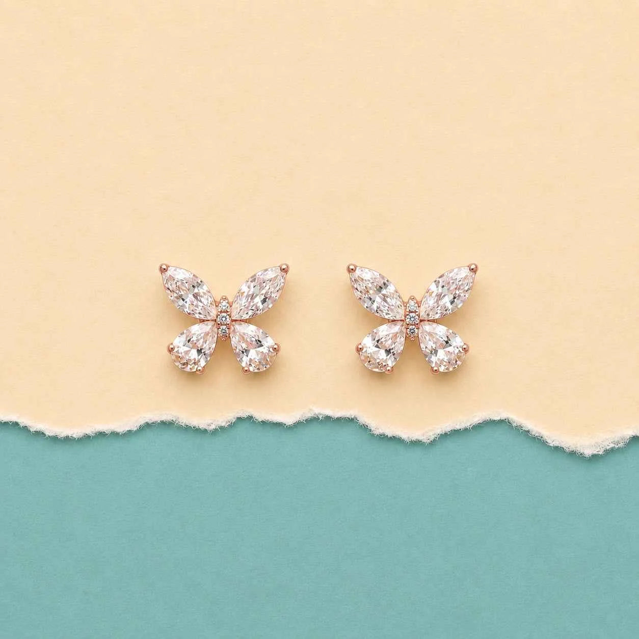 Rose Gold Crystal Butterfly Studs