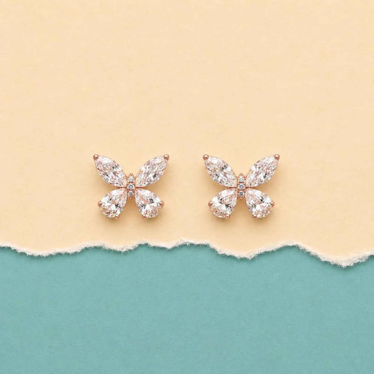Rose Gold Crystal Butterfly Studs