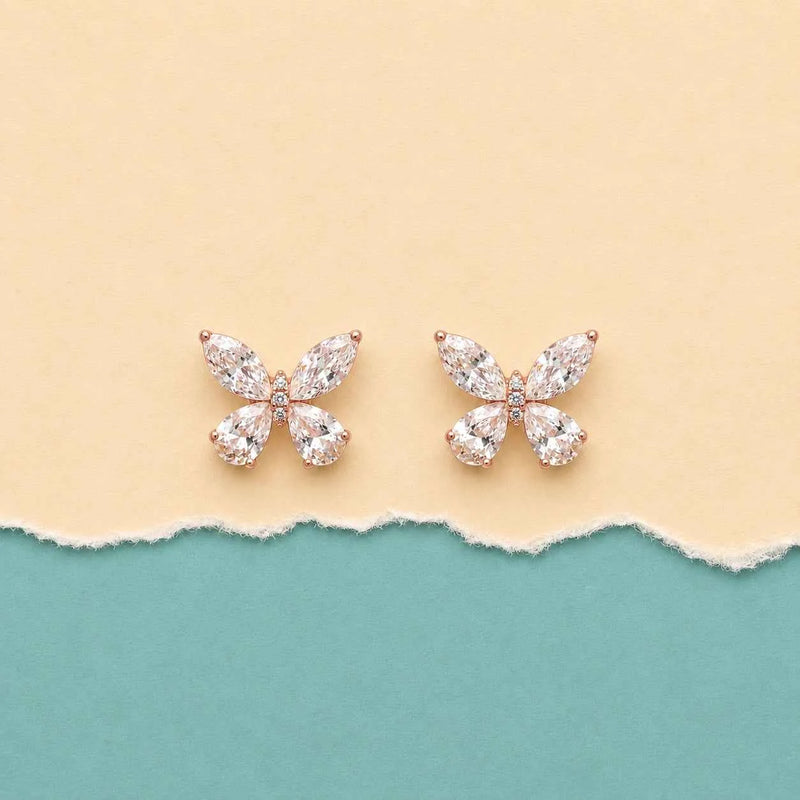 Rose Gold Crystal Butterfly Studs