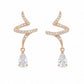Rose gold twist drop earrings with zigzag sparkle studs and teardrop crystal drops