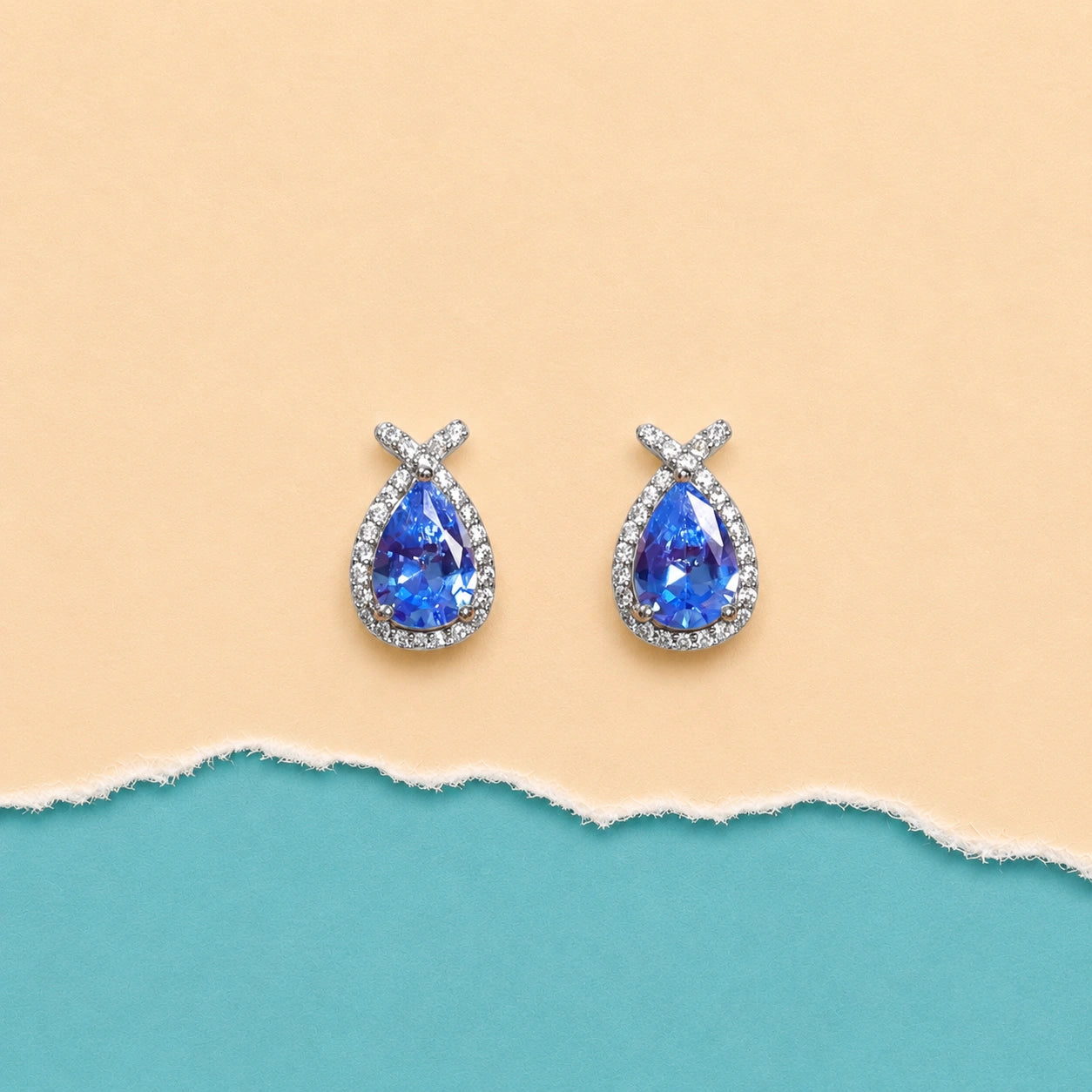 Sapphire Teardrop Halo Stud Earrings