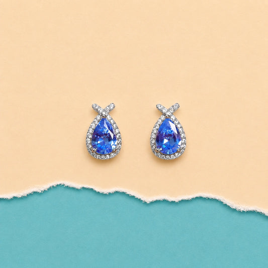 Sapphire Teardrop Halo Stud Earrings